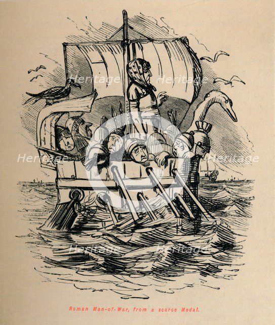 'Roman Man-of-War, from a scarce Medal', 1852. Artist: John Leech.