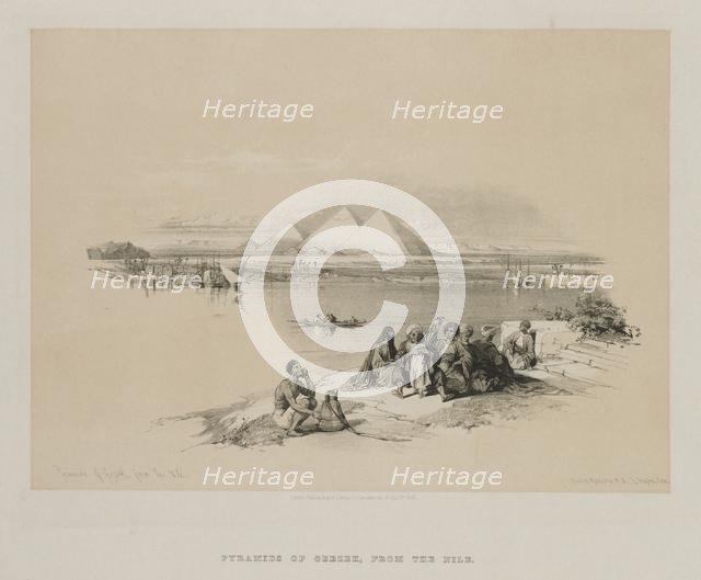 Egypt and Nubia, Volume I: Pyramids of Geezeh, from the Nile, 1846. Creator: Louis Haghe (British, 1806-1885); F.G.Moon, 20 Threadneedle Street, London.