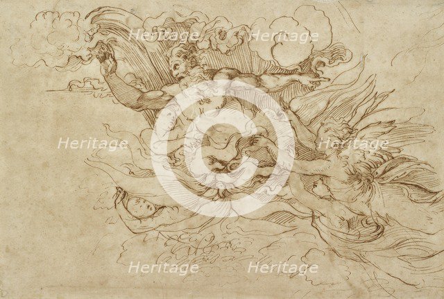 Jehovah in a flaming Cloud, attended by Angels, 16th century. Artist: Baldassare Peruzzi.