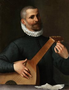 Portrait of a Lute Player (Orazio Bassani?), 1585-1586. Creator: Carracci, Agostino (1557-1602).