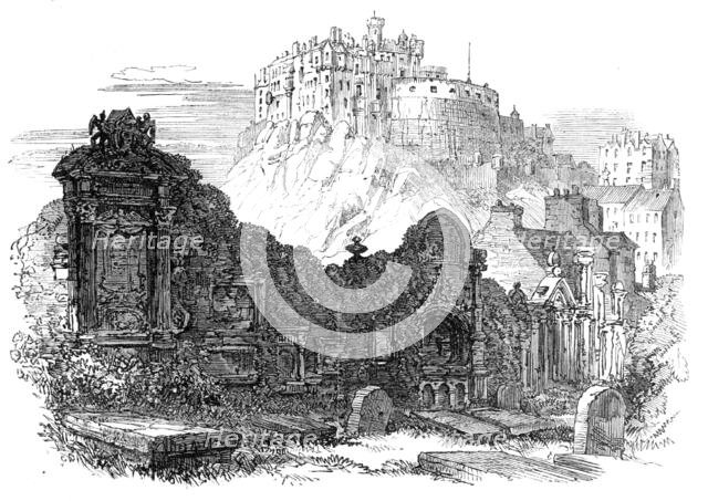 Edinburgh: the Castle, from the Greyfriars' Cemetery, 1864. Creator: Unknown.