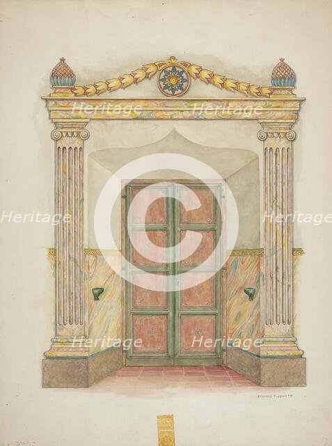 Doorway, Wall Painting and Doors, c. 1939. Creator: Edward Jewett.