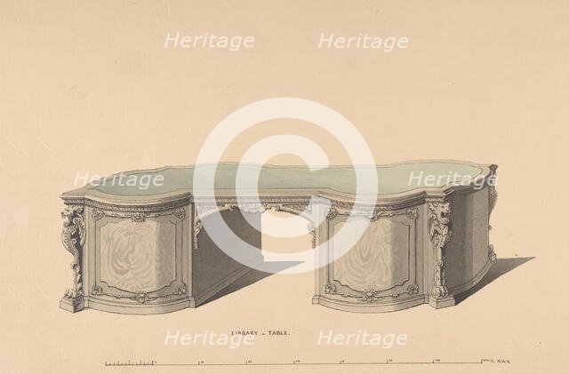 Design for Library Table, 1835-1900. Creator: Robert William Hume.