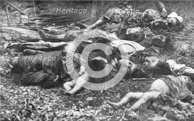 'Des Victimes; Un impressionnant charnier, ou ne figurent que des femmes et des enfants...', 1914. Creator: Unknown.