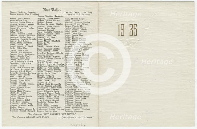 Commencement announcement for Booker T. Washington High School, 1935. Creator: Unknown.