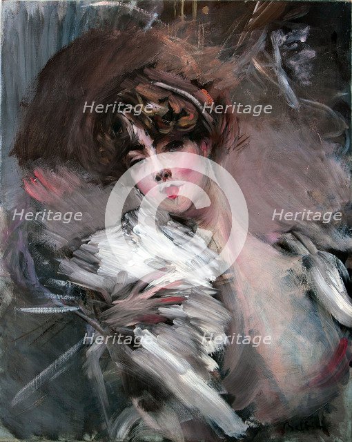 Portrait of young lady with white hair ribbon, 1912.