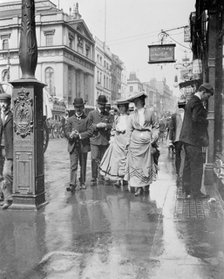 Two suffragettes walking along a pavement, London, 1900s. Artist: Unknown