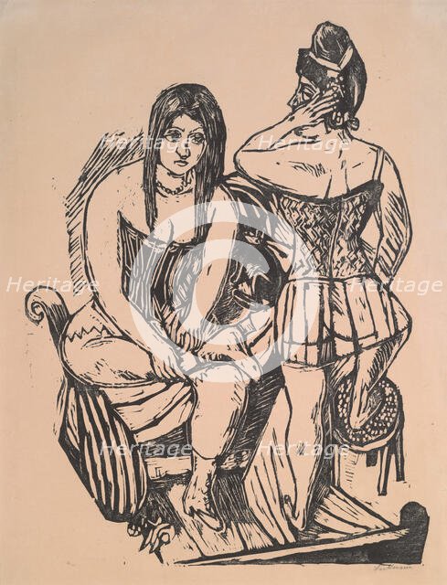 At Toilette (Bei der Toilette), 1923. Creator: Max Beckmann.