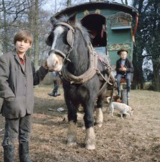 Gipsies with their horse-drawn caravan, Charlwood, Newdigate area, Surrey, 1964