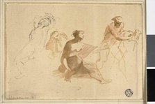 Two Sketches: Nude Child, Woman Reaching Toward Man with Lamb, 1762. Creator: Giovanni Battista Cipriani.