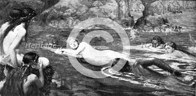 Pictures from the New Gallery: A Race: Mermaids and Tritons - C. Smithers, 1895. Creator: George Meisenbach.