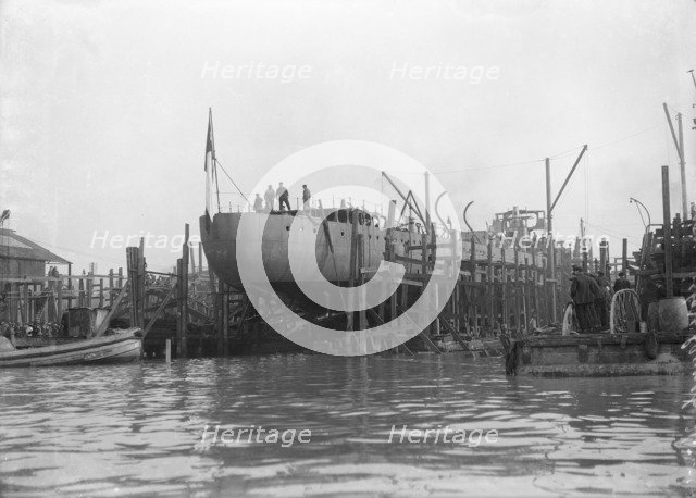 'Almirante Simpson' before launch at J. Samuel White shipyard, Cowes, 26th February 1914. Creator: Kirk & Sons of Cowes.