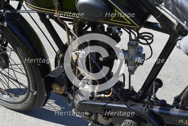 Engine of a 1927 AJS Big Port motorcycle. Creator: Unknown.