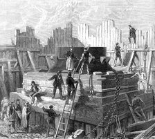 Building the platform for Nasmyth's 25-ton Steam-Hammer, in the Gun Factory, Woolwich Arsenal, 1872. Creator: Unknown.