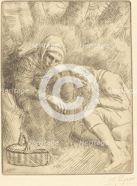 Man and Wife Seated by the Road with a Basket (Homme et femme assis au bord... Creator: Alphonse Legros.