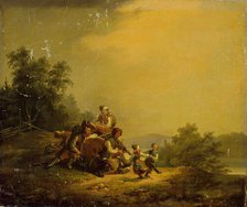 Resting peasants and dancing children, 1837. Creator: Robert Wilhelm Ekman.