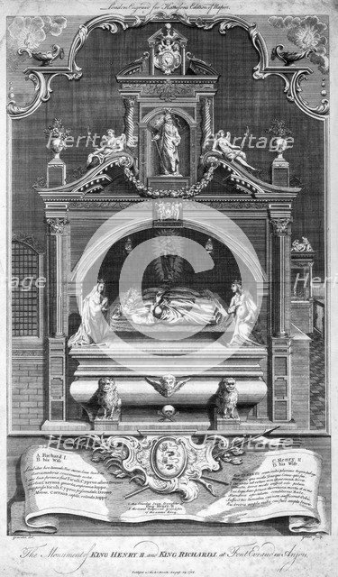 The monument of King Henry II and Richard I at Fontevrault in Anjou, 1786.Artist: Goldar