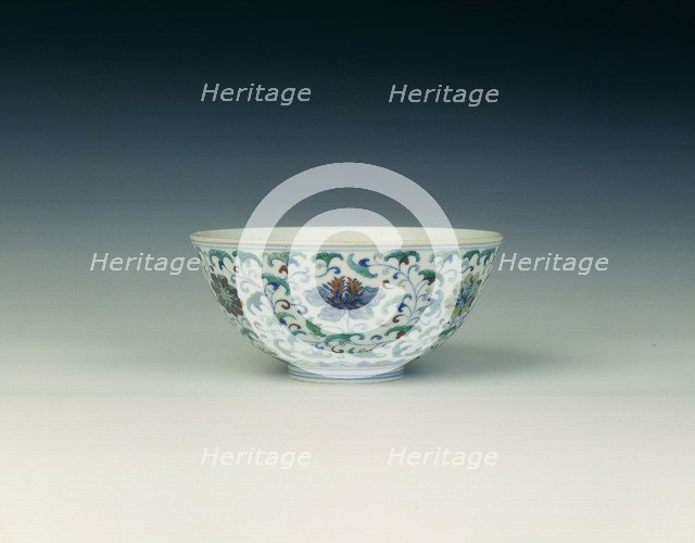 Doucai bowl with floral scrolls, Qing dynasty, Qianlong period, China, 1736-1795. Artist: Unknown