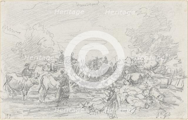 Herds Crossing a Stream, 1877. Creator: Eugene Louis Boudin.