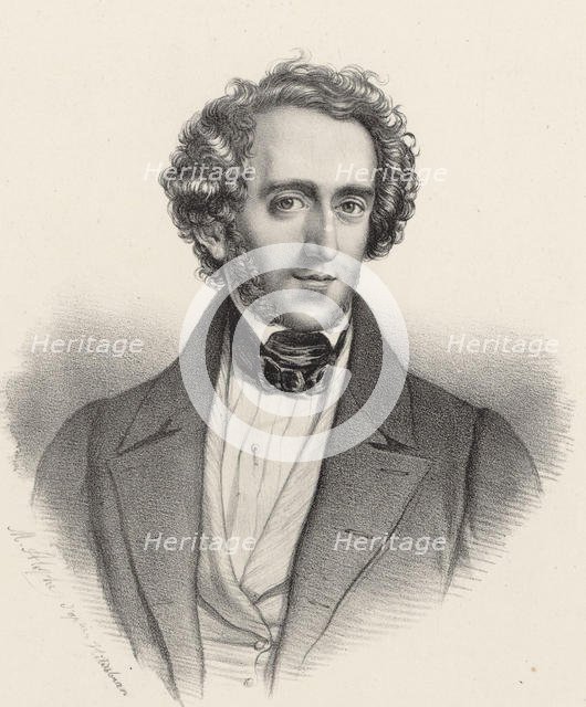Portrait of the pianist and composer Felix Mendelssohn Bartholdy (1809-1847). Creator: Alophe, Marie-Alexandre Menut (1812-1883).
