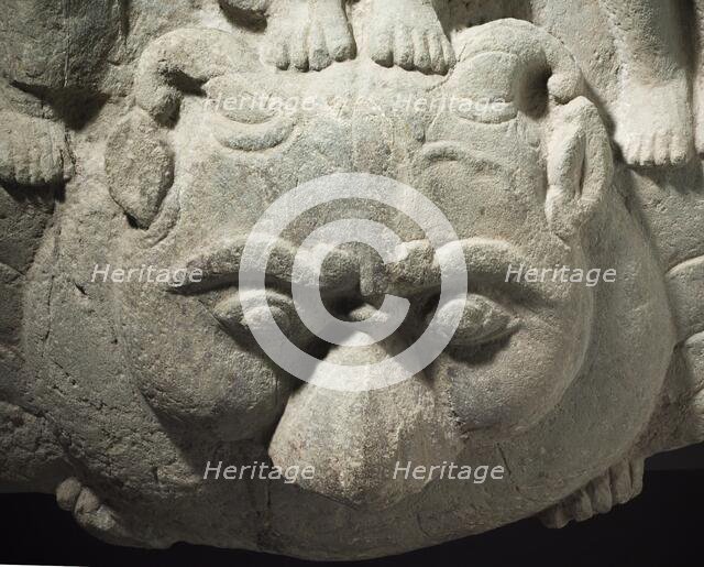 A Buddha Flanked by Figures Standing on a Mythical Creature (image 5 of 6), 8th-9th century. Creator: Unknown.