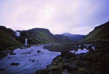 Ofaerfoss waterfall and Eldgja forge, Central Iceland, 20th century. Artist: CM Dixon.