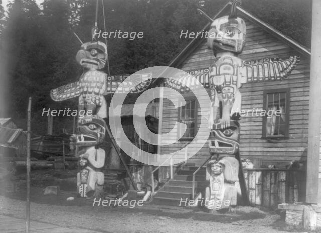 Carved posts at Alert Bay, c1914. Creator: Edward Sheriff Curtis.