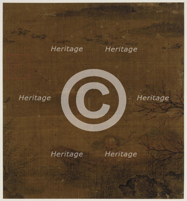 River scene: a man asleep in a boat - ducks swimming by, Ming dynasty, 1368-1644. Creator: Unknown.