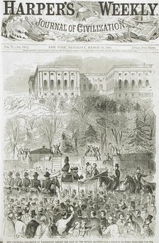 The Inaugural Procession at Washington, Passing the Gate of the Capitol Grounds, 1861. Creator: Unknown.