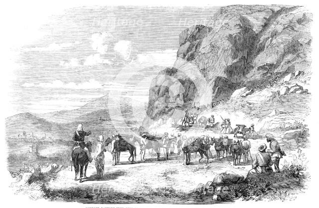 Punjaub Battery preparing to enter the Durwanzal Pass into the Koorum Valley, 1857. Creator: Unknown.