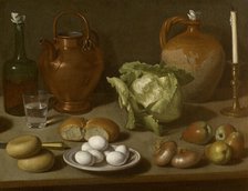 Still life with eggs, cabbage and candlestick. Creator: Magini, Carlo (1720-1806).