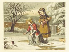 Two girls with a robin, 1853.  Creator: Unknown.