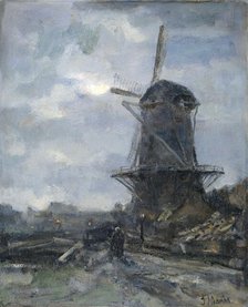Windmill by moonlight, c.1899.  Creator: Jacob Henricus Maris.