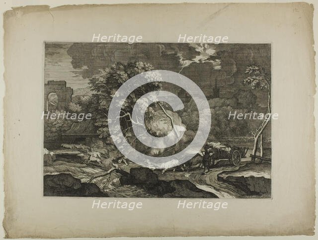 Cart Drawn by Two Pairs of Oxen in a Storm, 17th century. Creator: Sébastien Bourdon.