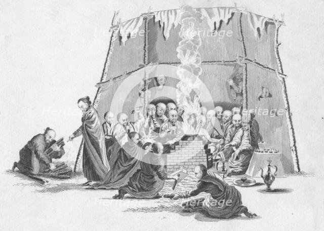 'Burning the dead body of a Lama', c1802.  Creator: Unknown.