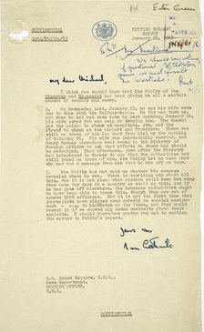 Letter on disappearance of MI6 agent Kim Philby on 23 January 1963. Creator: RM Hadow.
