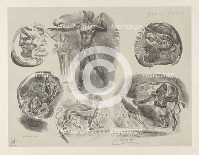 Studies of Six Greek Coins, 1825., 1825. Creator: Eugene Delacroix.