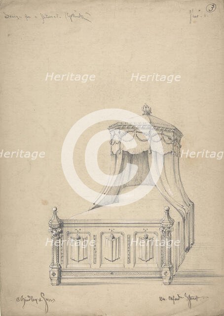 Design for a Gothic Bed, 1841-84. Creator: Charles Hindley & Sons.