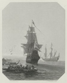 Arrival of Abel Tasman in New Zealand, 1642-1643, ca 1865. Artist: Rennefeld, Johannes Heinrich Maria Hubert (1832-1877)