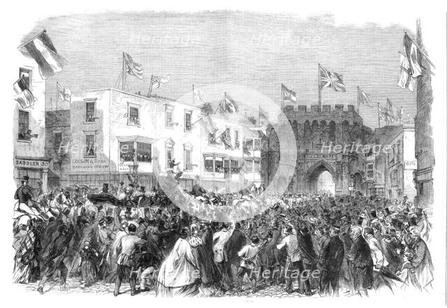 Garibaldi in England: arrival of Garibaldi at the townhall, Bargate, Southampton, 1864. Creator: Unknown.