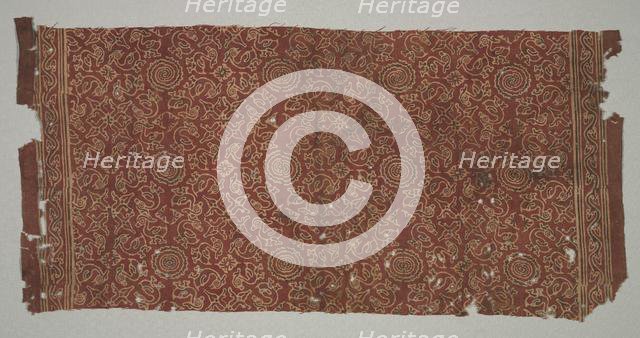 Fragment with geese circling lotus medallions, 1400s. Creator: Unknown.