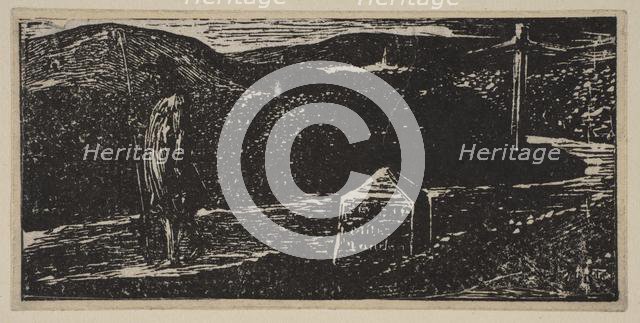 Colinet's Journey: Milestone Marked 'LXII Miles to London', from Thornton's Pastorals of V..., 1821. Creator: William Blake.