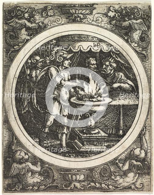 Mucius Scaevola Holding His Hand in the Fire, c. 1520. Creator: Hans Sebald Beham (German, 1500-1550).