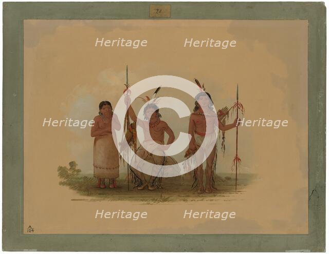 Two Arapaho Warriors and a Woman, 1861/1869. Creator: George Catlin.