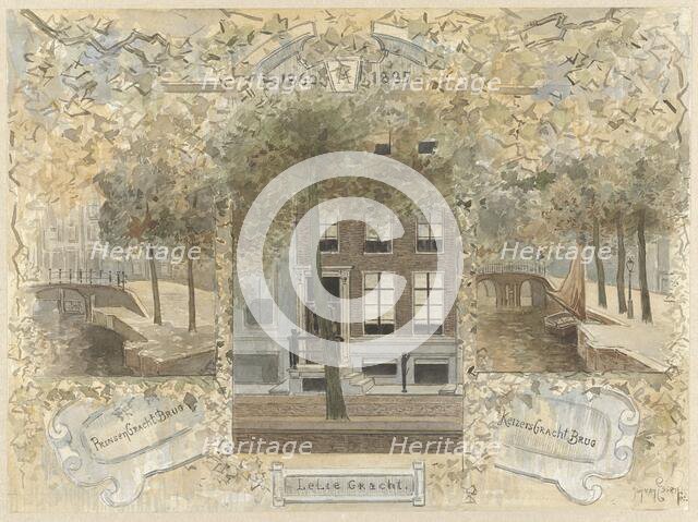 House on the Leliegracht, flanked by the bridges over the Prinsengracht and..., 1864-1936. Creator: Johannes Cornelis van Essen.