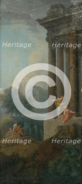 Romantic Landscape with Antique Ruin and Staffage, 1730-1740. Creator: Unknown.