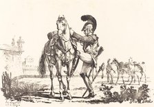 Carabinier Mounting a Horse. Creator: Carle Vernet.