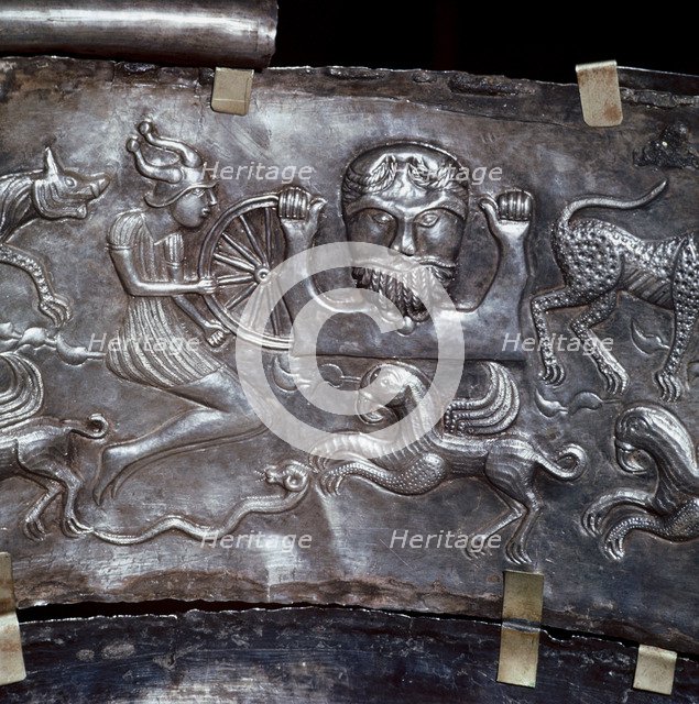 Gundestrup Cauldron, showing Celtic God Taranis with Wheel, Danish, c100 BC. Artist: Unknown