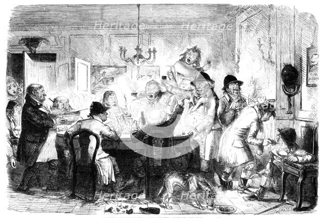 Foxhunters Regaling in the "Good" Old Times - drawn by John Leech, 1856.  Creator: Joseph Swain.