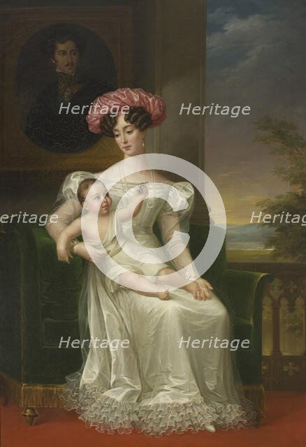 Josefina Maximiliana Eugenia Napoleana, 1807-1876, Queen of Sweden, with son Karl (XV), 1826. Creator: Fredric Westin.